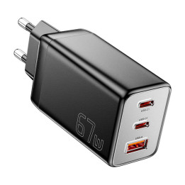 Сетевое зарядное устройство, Essager, ECT67W-LJB01-Z, GaN, 2xUSB-C, USB-A, 67 Вт (черный)