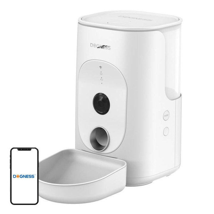 Dogness F15 WiFi 4L viedais pārtikas dozators ar kameru ar plastmasas bļodu (balts)