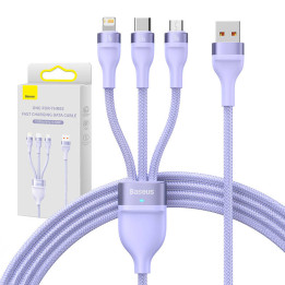 USB-кабель 3 в 1 серии Baseus Flash II, USB-C + micro USB + Lightning, 66 Вт, 1,2 м (фиолетовый)