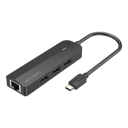 Keskitin USB-C - 3x USB 2.0, RJ45, Micro USB Vention TGOBB 0.15m, musta
