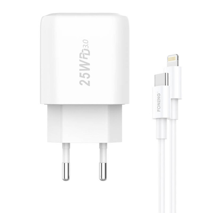 Быстрое зарядное устройство Foneng 1x USB EU40 25 Вт + кабель USB C — Lightning