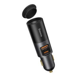 Baseus Share Together Ātrās uzlādes automašīnas lādētājs ar cigarešu šķiltavu paplašināšanas portu, 2x USB, 120 W (pelēks)