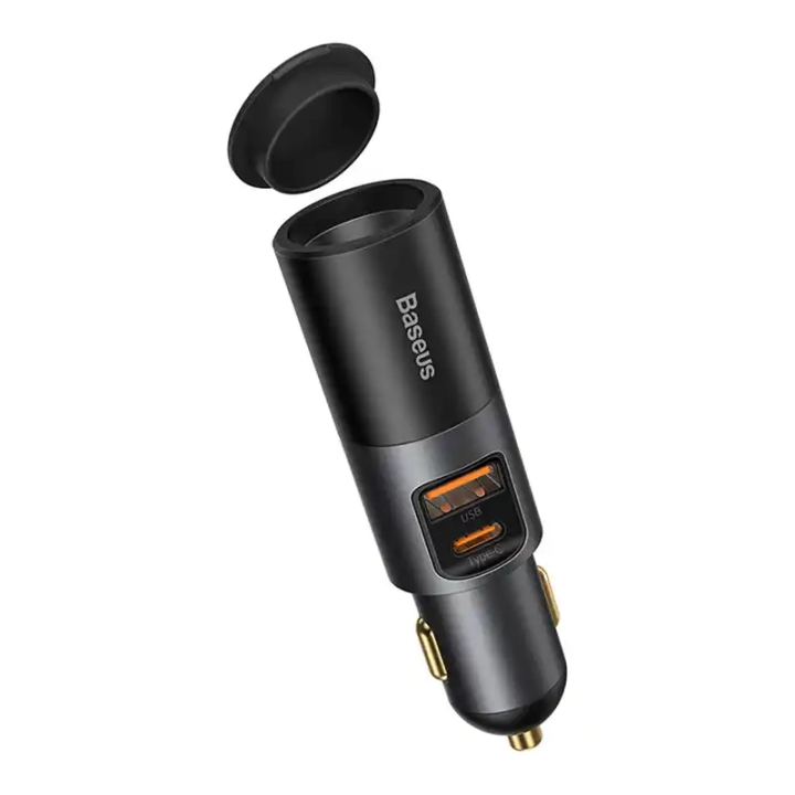 „Baseus Share Together“ greito įkrovimo automobilinis įkroviklis su cigarečių degiklio išplėtimo prievadu, 2x USB, 120 W (pilka)