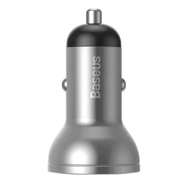 Baseus-autolaturi näytöllä, 2x USB, 4,8A, 24W (hopea)