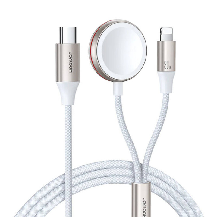 Kiirlaadimismagnetiline laadija 2-in-1 Joyroom S-IW012 30W 1,5m (valge)