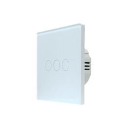 SmartWise T63 UNI Wi-Fi + eWeLink-Remote, 3 grupu viedais sienas slēdzis, universāla elektroinstalācija, balts skārienpanelis