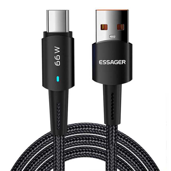 Кабель USB-A на USB-C, Essager, EXCT-CG01, 66 Вт, 1 м (черный)