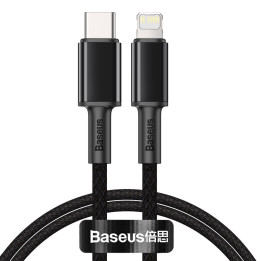 Baseus augsta blīvuma pīts C tipa kabelis līdz Lightning, PD, 20 W, 1 m (melns)