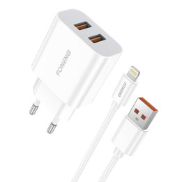 Kiirlaadija Foneng 2x USB EU45 12W + USB Lightning kaabel