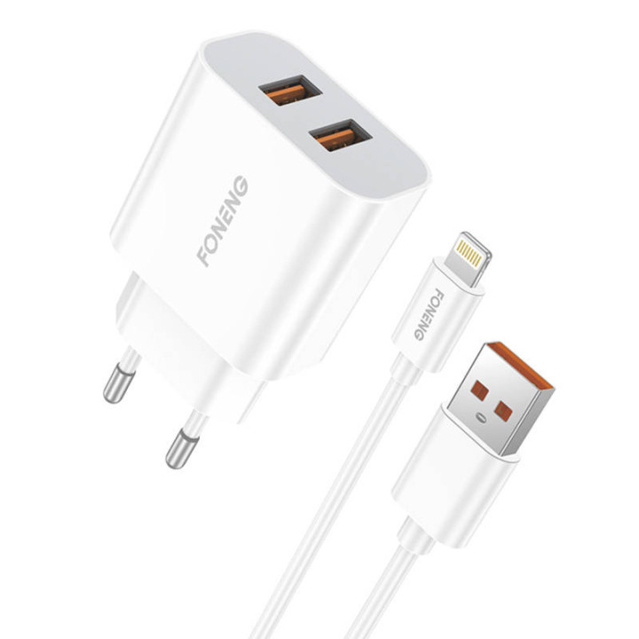 Greitas įkroviklis Foneng 2x USB EU45 12W + USB Lightning laidas