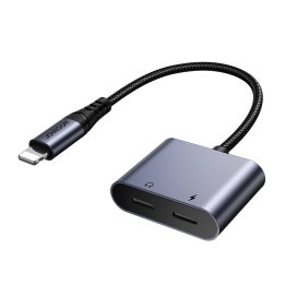 Divi vienā audio adapteris Joyroom SY-L02 Lightning uz Double Lightning (melns)