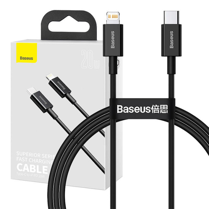 Baseus Lightning – USB-C Superior Series, 20W, PD, 1m (Czarny)
