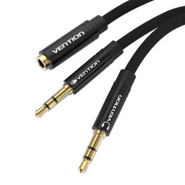 Kabelio garso mini lizdas 3,5 mm moteriškas iki 2x mini lizdas 3,5 mm vyriškas Vention BBLBAB 0,6 m (juodas)