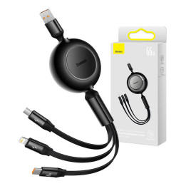 Baseus Bright Mirror 3, USB trīs vienā kabelis mikro USB / USB-C / Lightning 66 W / 2A 1,1 m (melns)