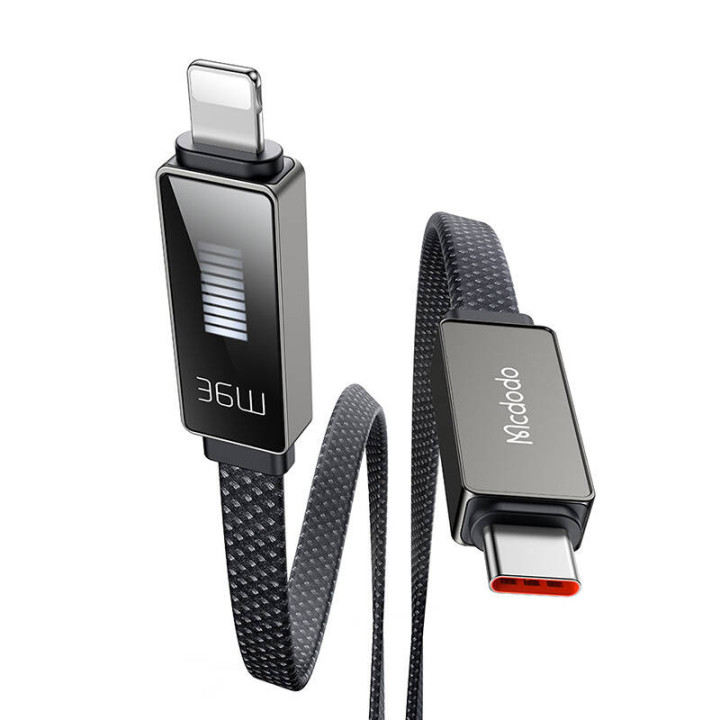 Mcdodo CA-4960 USB-C kabelis uz Lightning ar 1,2 m displeju (melns)