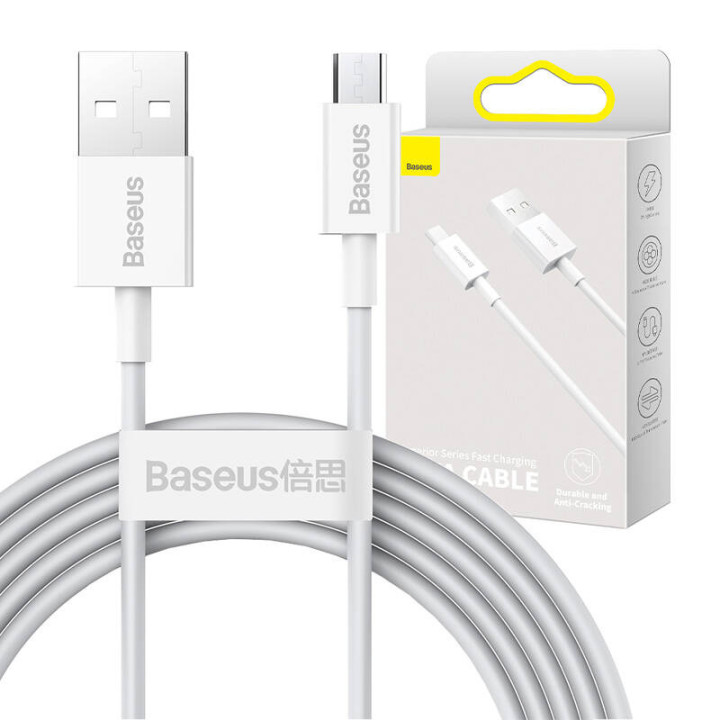 Baseus Superior -sarjan USB-mikro-USB-kaapeli, 2A, 2m (valkoinen)