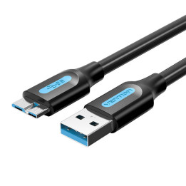 USB 3.0 A - Micro-B kaapeli Tuuletus COPBC 2A 0,25m Musta PVC