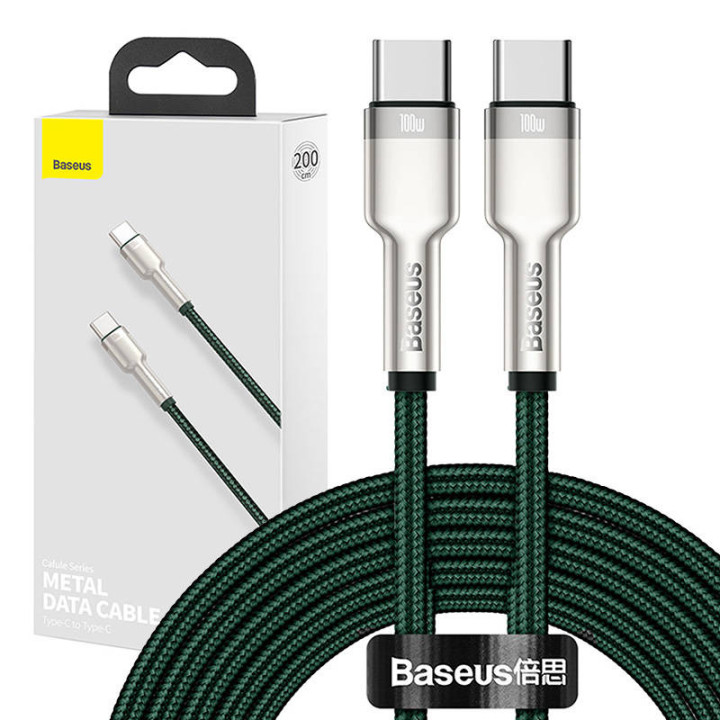 Kabelis no USB-C uz USB-C Baseus Cafule, 100 W, 2 m (zaļš)