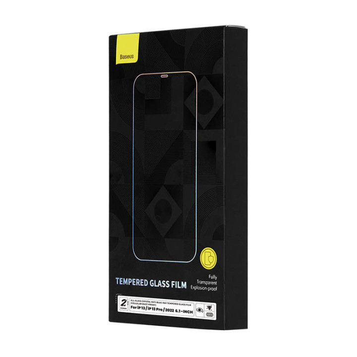 Закаленное стекло Baseus Crystal с защитой от синего света и пыли 0,3 мм для iPhone 14/13/13 Pro (2 шт.)