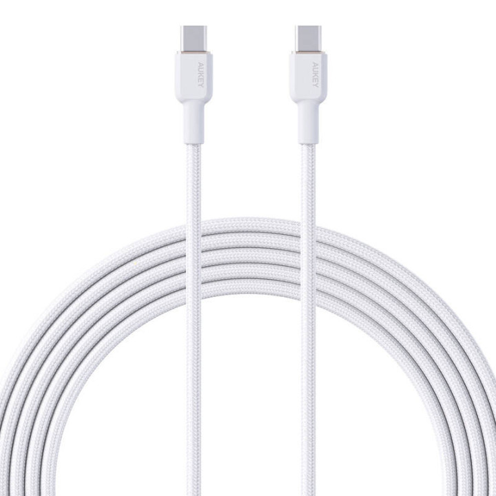 USB-C–USB-C-kaapeli Aukey CB-NCC2, 60 W, 1,8 m (valkoinen)