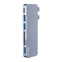 Hub 6w2 RayCue 2x USB-C kuni Thunderbolt 3 + 3x USB-A 3.0 5Gbps + SD/TF 2.0 (szary)