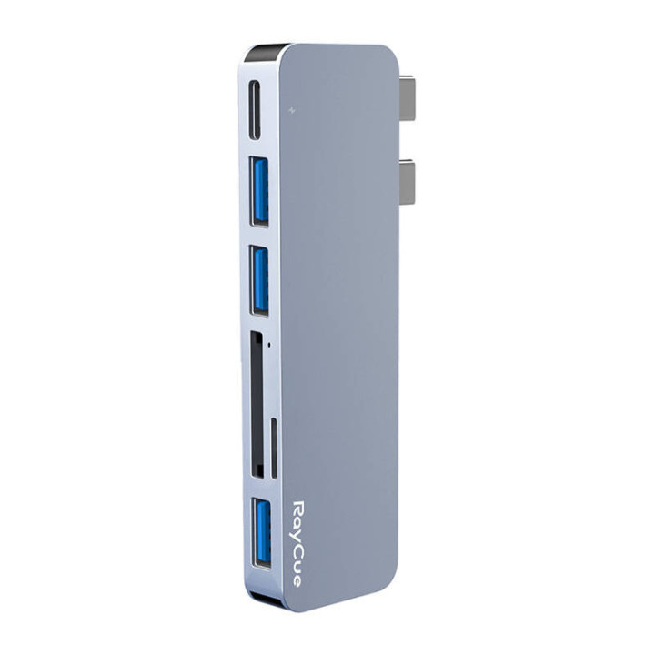 Hub 6w2 RayCue 2x USB-C kuni Thunderbolt 3 + 3x USB-A 3.0 5Gbps + SD/TF 2.0 (szary)