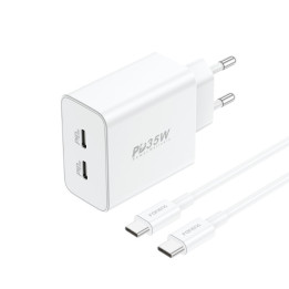 GaN Foneng EU50 lādētājs, 35 W 2x USB-C līdz Type-C līdz Lightning (balts)