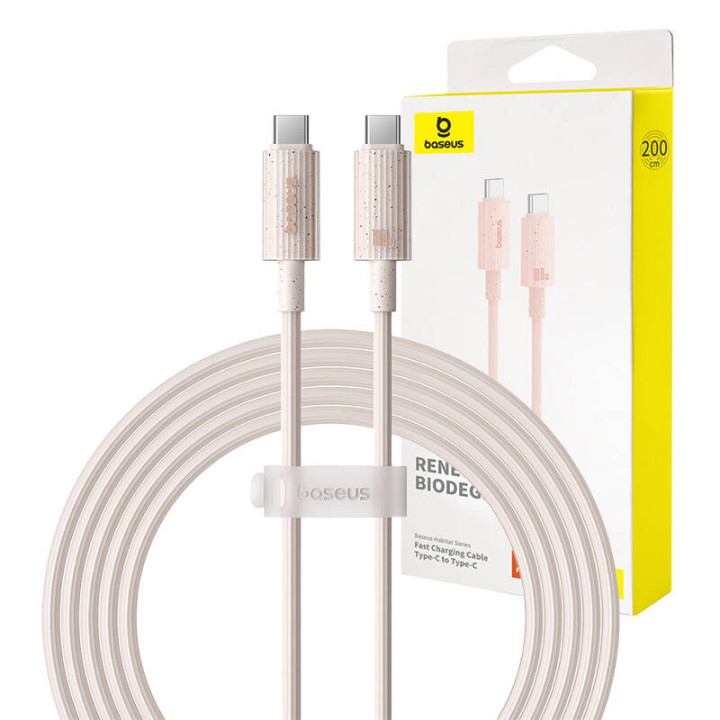 Kiirlaadimiskaabel Baseus USB-C kuni USB-C Habitat Series 2m 100W (roosa)