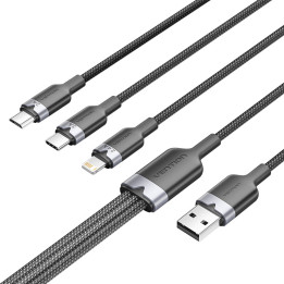 USB 2.0 A vīrs līdz 3 in-1 USB-C, Lightning un Micro-B vīrsu kabelis Vention 3A CTPBG 1,5 m