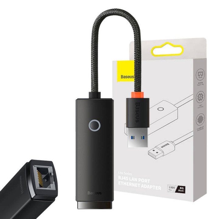 Verkkosovitin Baseus Lite Series USB to RJ45 (musta)
