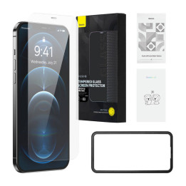 Baseus Schott HD grūdintas stiklas su 0,3 mm dulkių filtru, skirtas iPhone 12 Pro Max