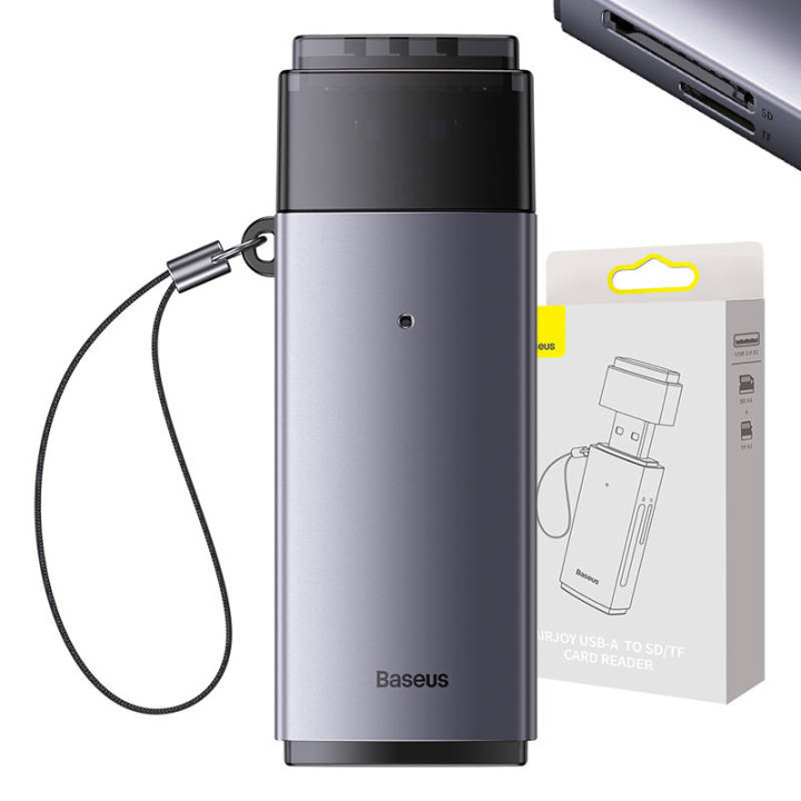 „Baseus Lite“ serijos SD/TF atminties kortelių skaitytuvas, USB (pilka)