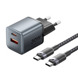 GaN Vention USB-C+A 30 W įkroviklis + USB-C-C laidas 1 m (pilkas)