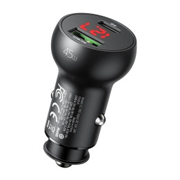 Autolaadija Mcdodo CC-7030, USB + USB-C, ekraaniga, 45 W (must)