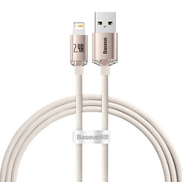 Baseus Crystal Shine USB kabelis iP, 2.4A, 1.2m (rozā)