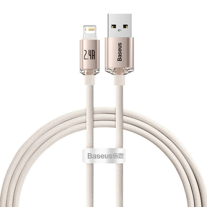 Baseus Crystal Shine USB kabelis iP, 2.4A, 1.2m (rozā)