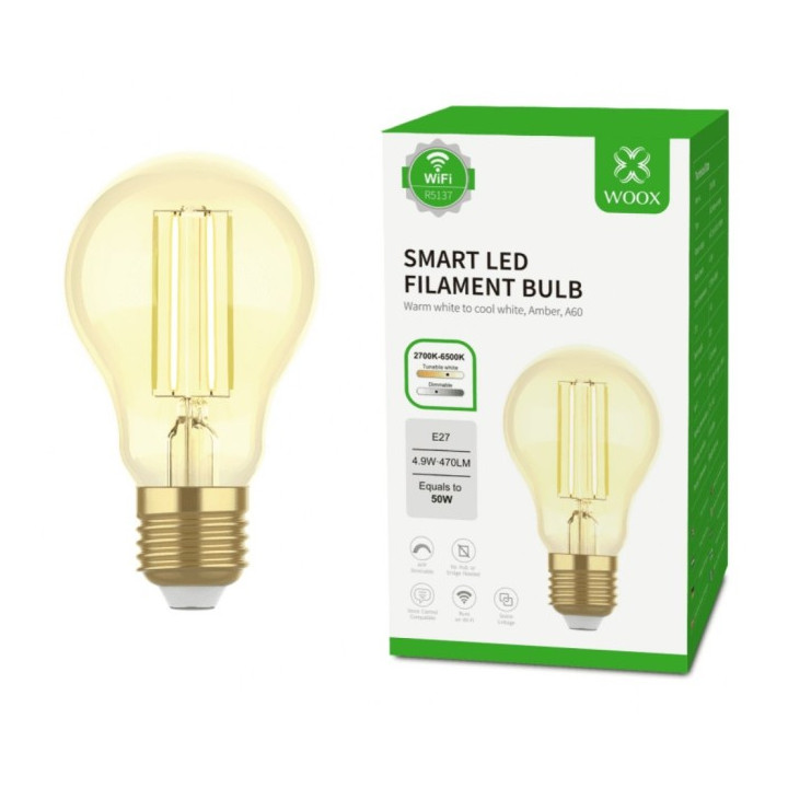 WOOX R5137 Išmanioji išmanioji lemputė Retro WiFi LED 4,9 W kaitinimo siūlas E27 A60