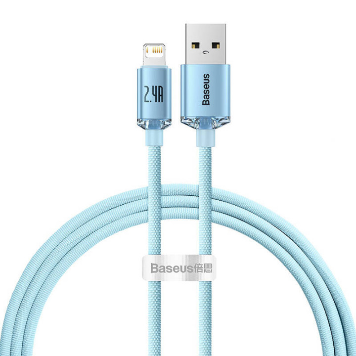 „Baseus Crystal Shine“ USB laidas, skirtas „iP“, 2,4A, 1,2 m (mėlynas)