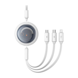 Pikalatauskaapeli 3in1 Baseus Free2Draw, USB-mikro-USB+USB-C+Lightning, 3,5A, 1,1m (valkoinen)