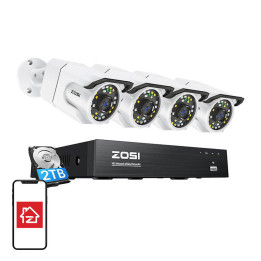 IP-kamera ZOSI C105 4 kpl WiFi 8MP + NVR 8ch + 2TB HDD