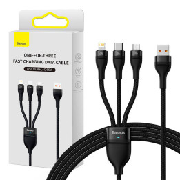 3in1 USB laidas „Baseus Flash II“ serija, USB-C + mikro USB + „Lightning“, 66 W, 1,2 m (juoda)