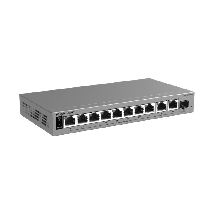 ПЕРЕКЛЮЧАТЕЛЬ POE RG-ES211GS-P 8 PRIEVADŲ + 2X UPLINK + 1X SFP REYEE