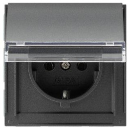 GIRA 041067 SCHUKO-Steckdose Klappdeckel + Beschriftungsfeld Gira TX_44 (WG UP) Anthrazit