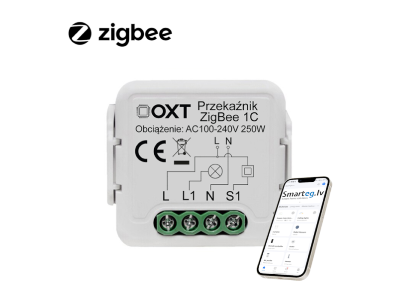 Zigbee 1 pogas mini relejs