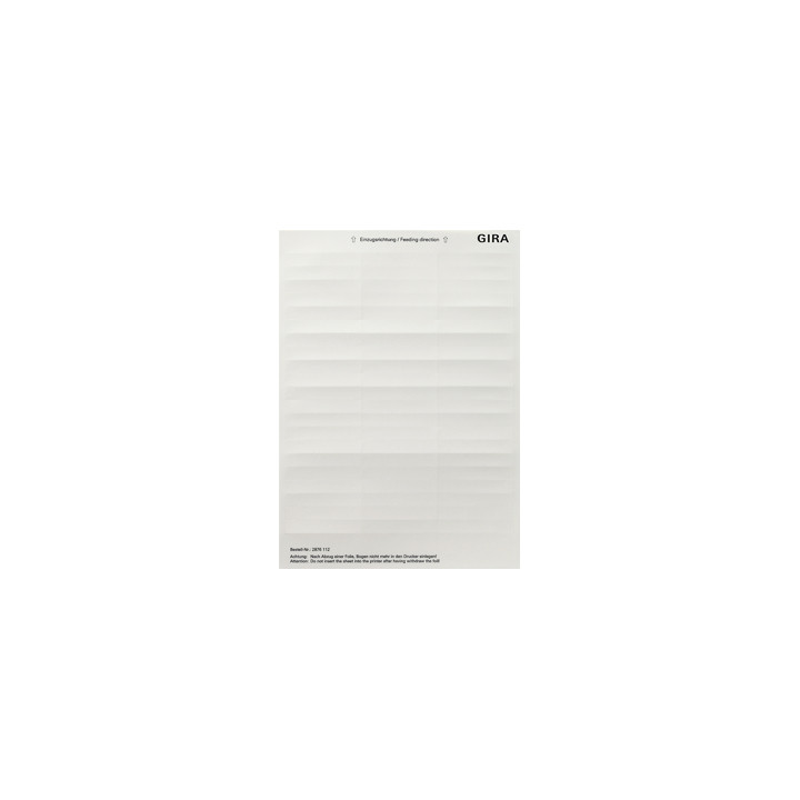GIRA 2876112 Beschriftungsbögen 11,7 x 66,3 mm Zubehör Reinweiß