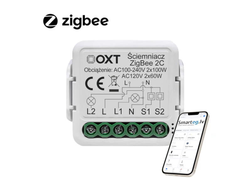 Zigbee 2 pogu dimmeru relejs