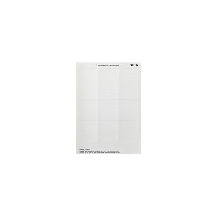GIRA 2872112 Beschriftungsbögen 33,5 x 67 mm Zubehör Reinweiß