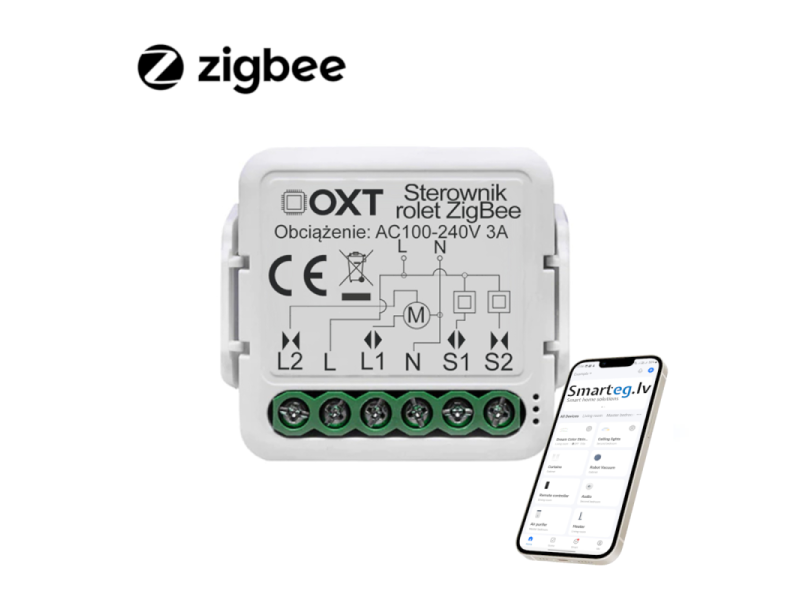 Zigbee 2 pogu rullīšu relejs (1 virzienā)