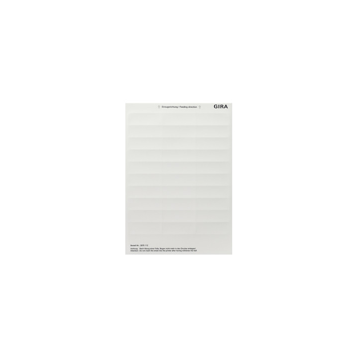 GIRA 2875112 Beschriftungsbögen 23,7 x 66,3 mm Zubehör Reinweiß