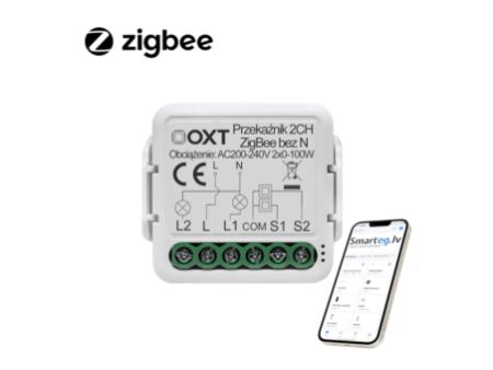 Zigbee 2 pogu relejs bez N